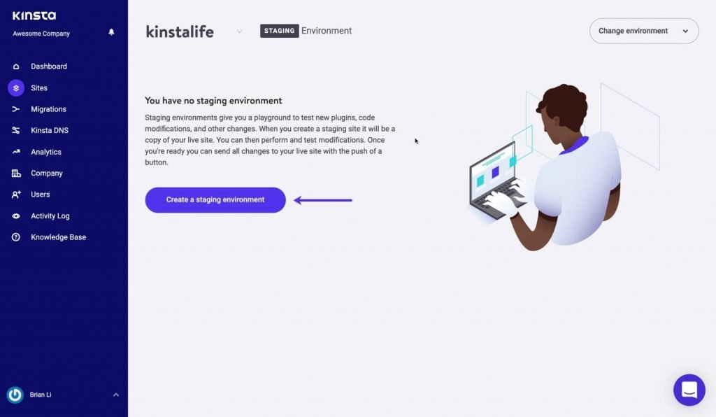 kinsta wordpress website staging